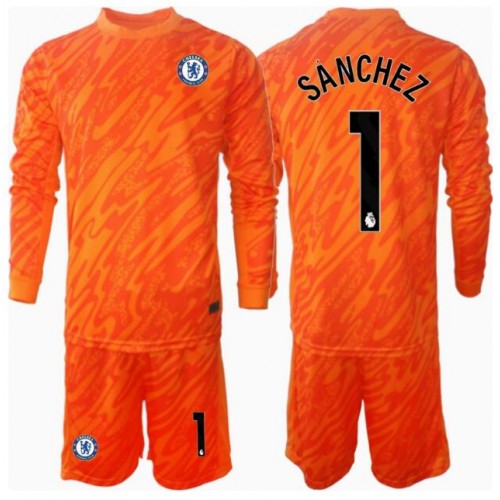Fotballdrakt Barn Chelsea Robert Sanchez #1 Keeper Hjemmedraktsett 2024-25 Langermet (+ Korte bukser)